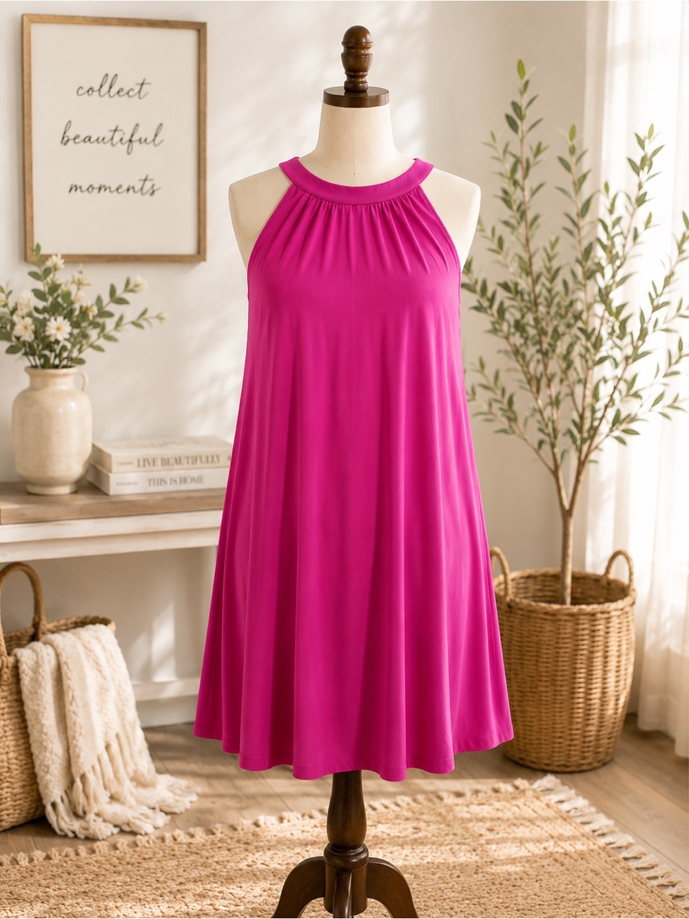 Last Tango Fuchsia Halter Swing Dress Size XL Sleeveless Stretch